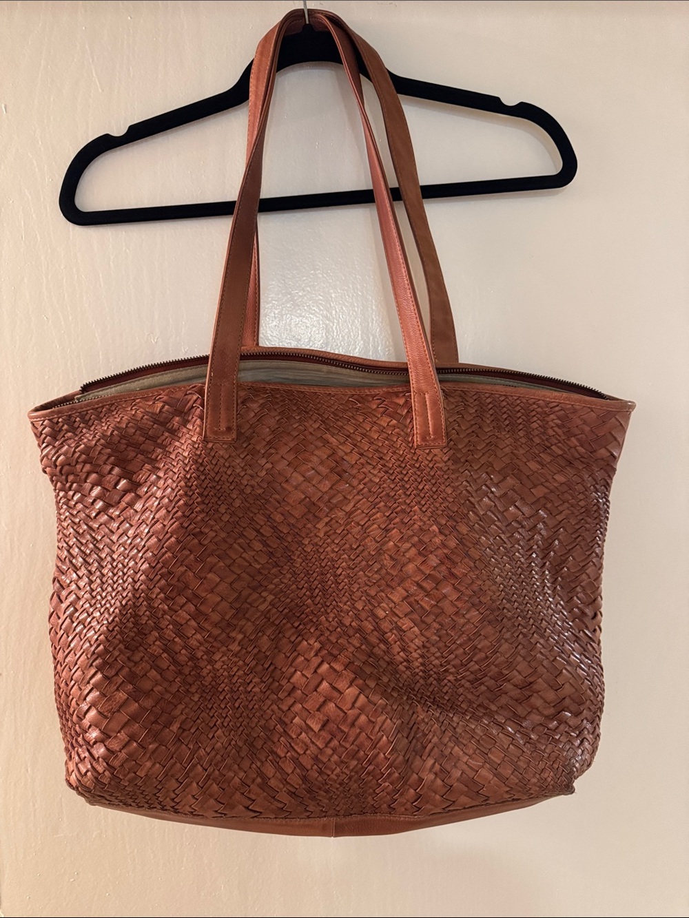 Woven Leather Tote Bag in Burnt Copper
